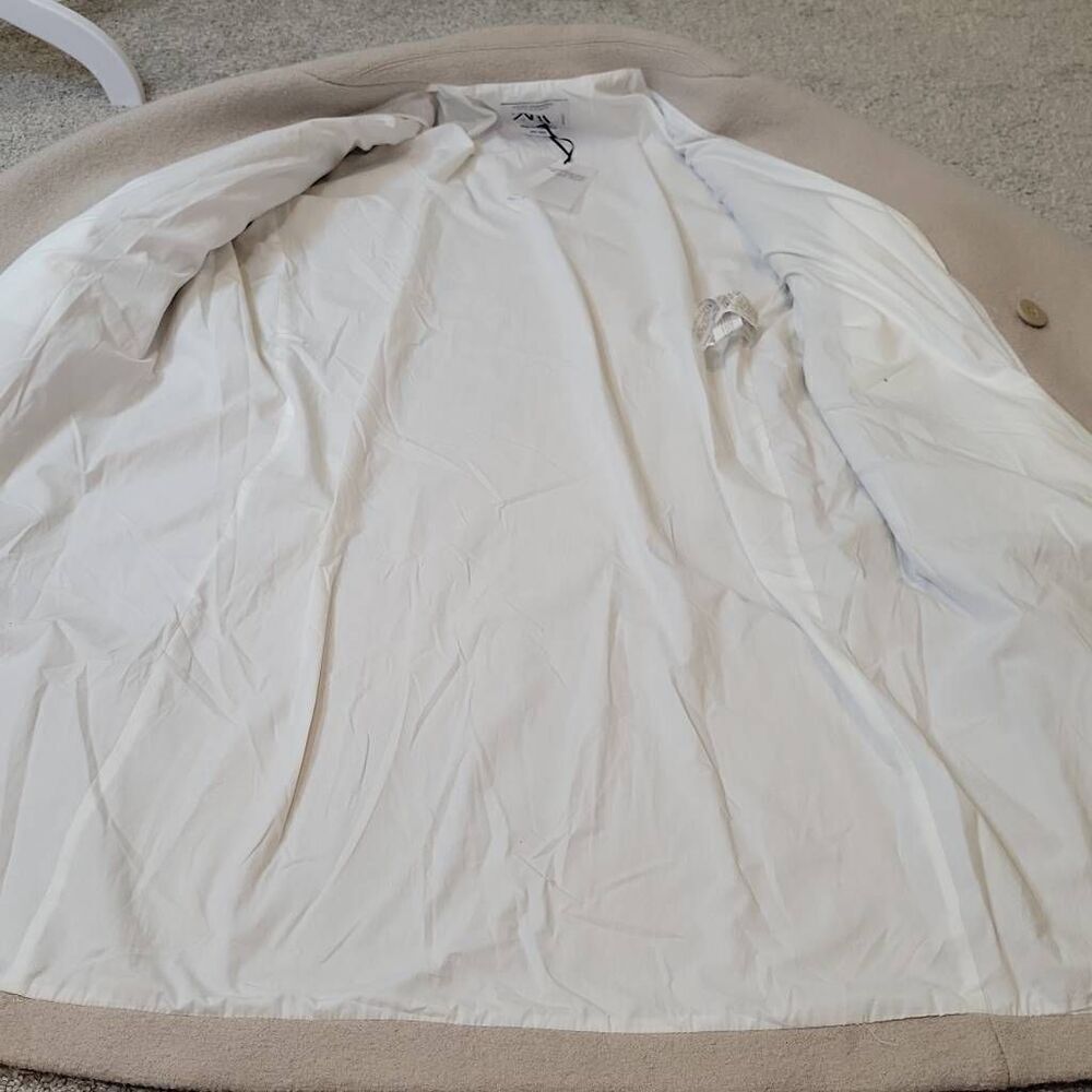 Zara Oversized Double-Breasted Cream Pea Coat - Picture 6 of 8